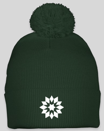 Embroidered Quilt Block Pom Beanie