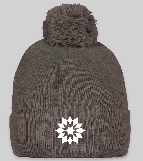 Embroidered Quilt Block Pom Beanie