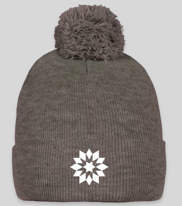 Embroidered Quilt Block Pom Beanie