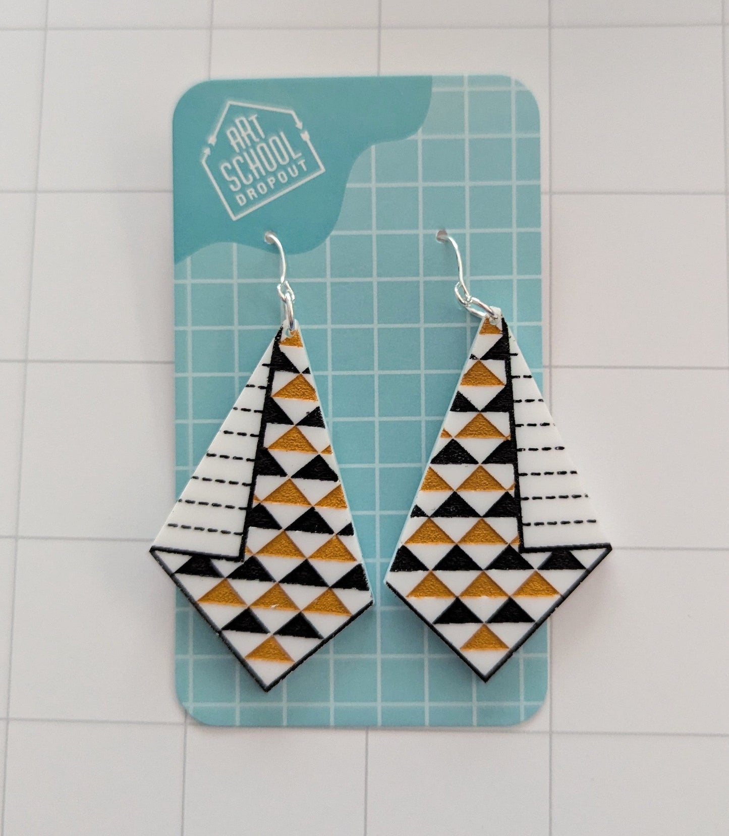 Hanging Quilt Earrings: black & ochre