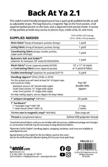 Back at Ya Backpack 2.1 Paper Pattern