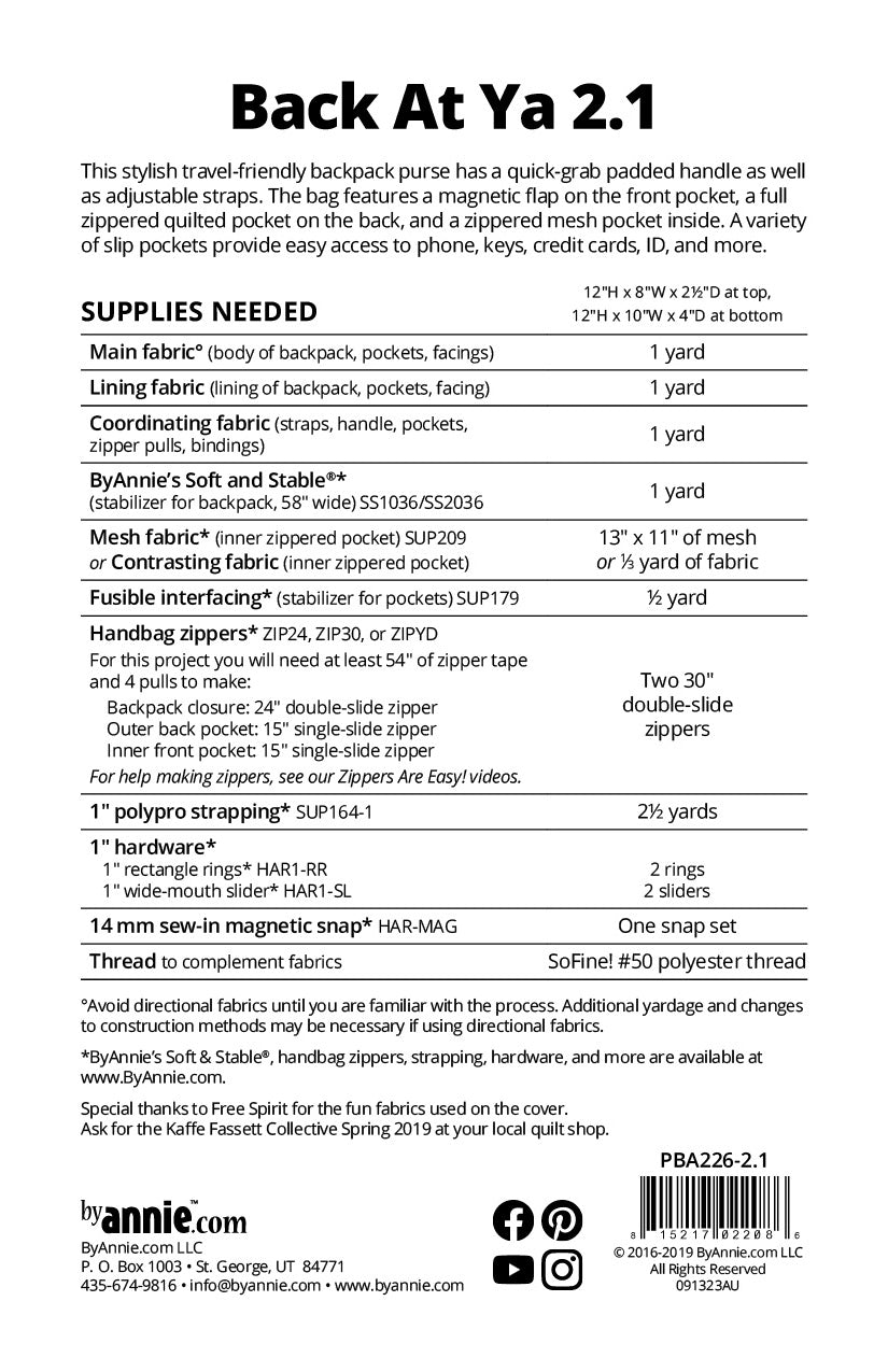 Back at Ya Backpack 2.1 Paper Pattern