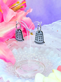 Sewing Notions Acrylic Earrings - Thimble pair hoops