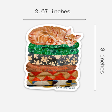 Cute Orange Cat Vinyl Stickers, Quilt sticker, fall sticker