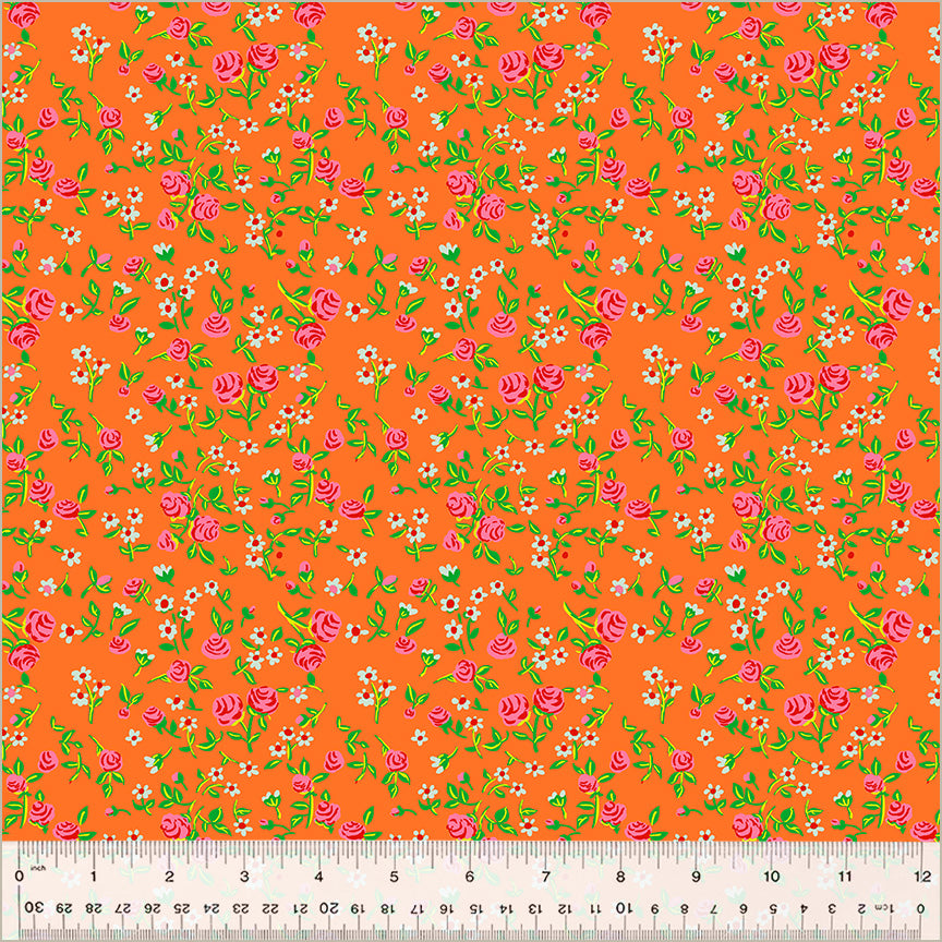 Mousey Floral in Tangerine Color - Heather Ross By Hand