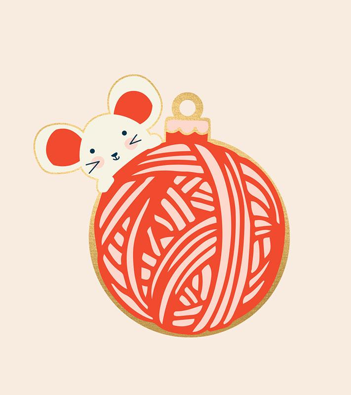 Mouse & Yarn Enamel Ornament