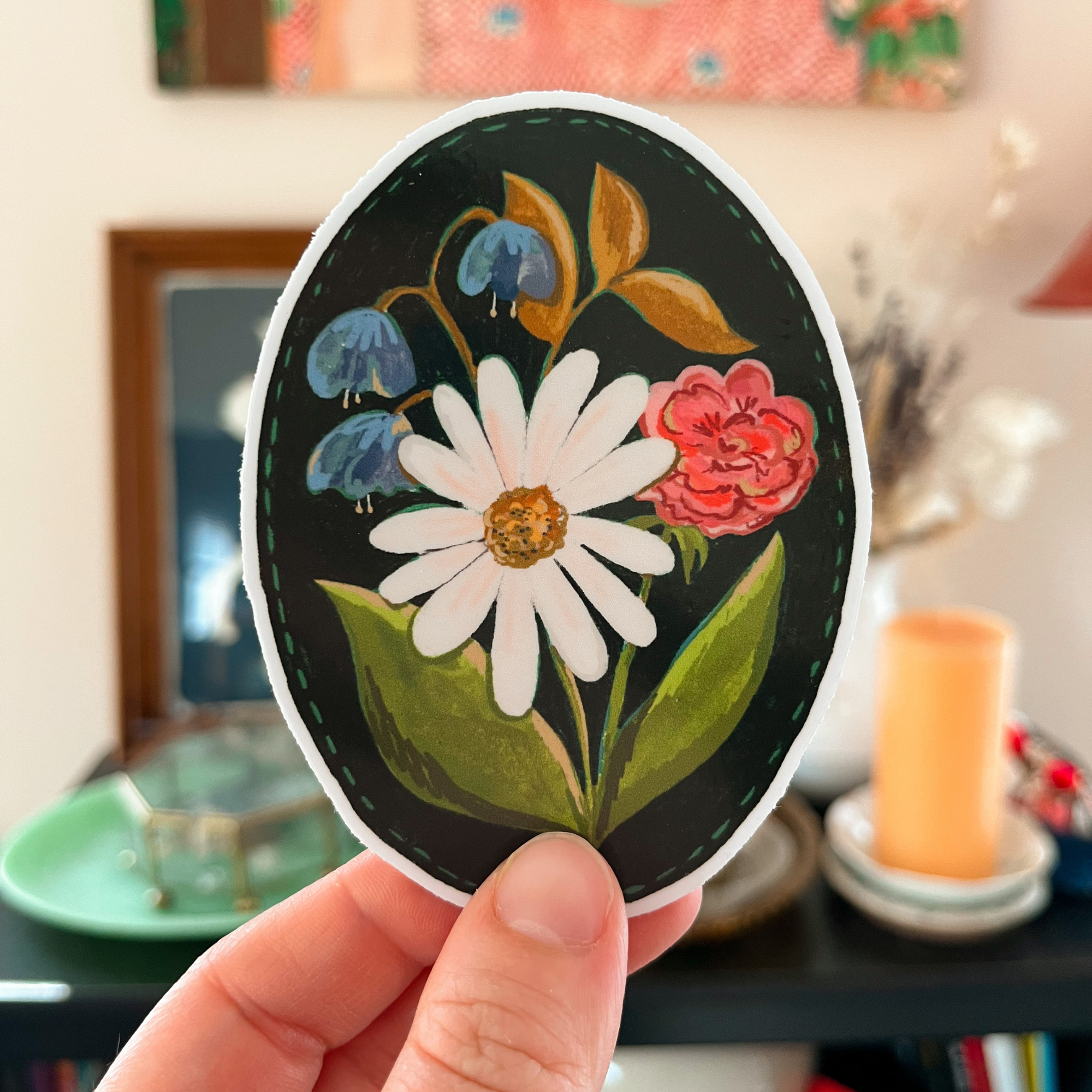 Daisy Flower Vinyl Stickers, Flower Garden Sticker, Black