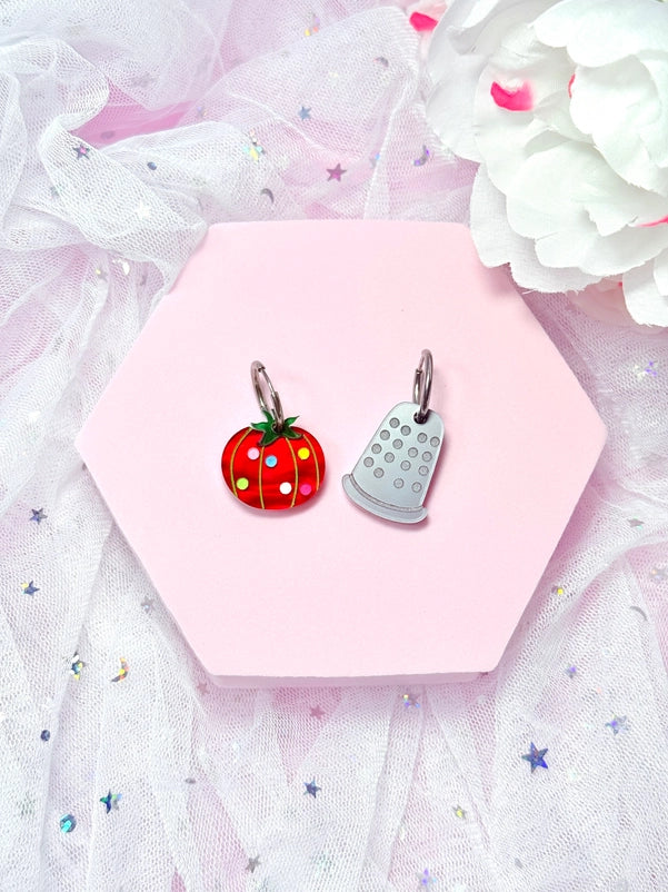 Sewing Notions Acrylic Earrings - Mixed pair hoops