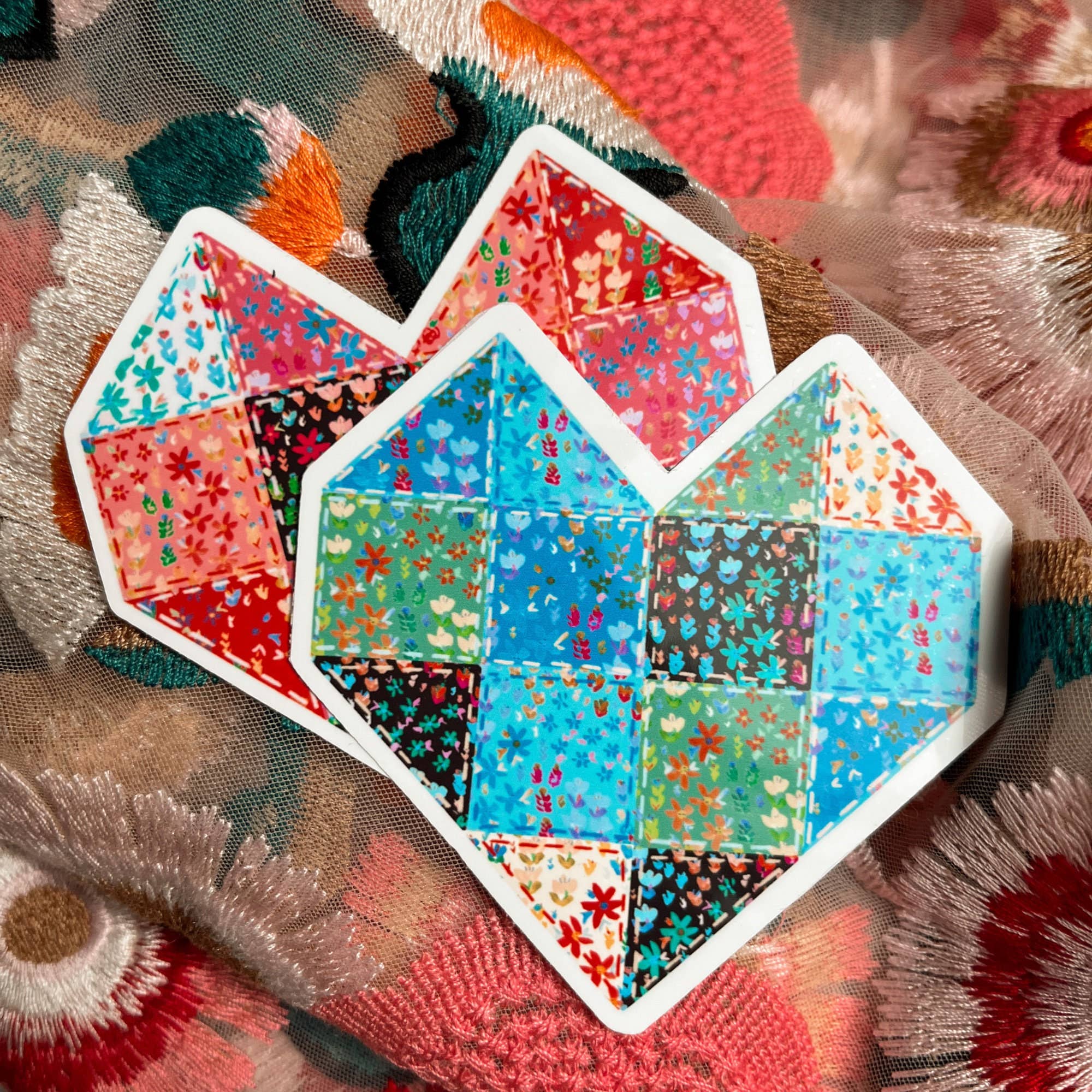 Quilt Heart Vinyl Stickers, Sewing Stickers, Quilt Stickers