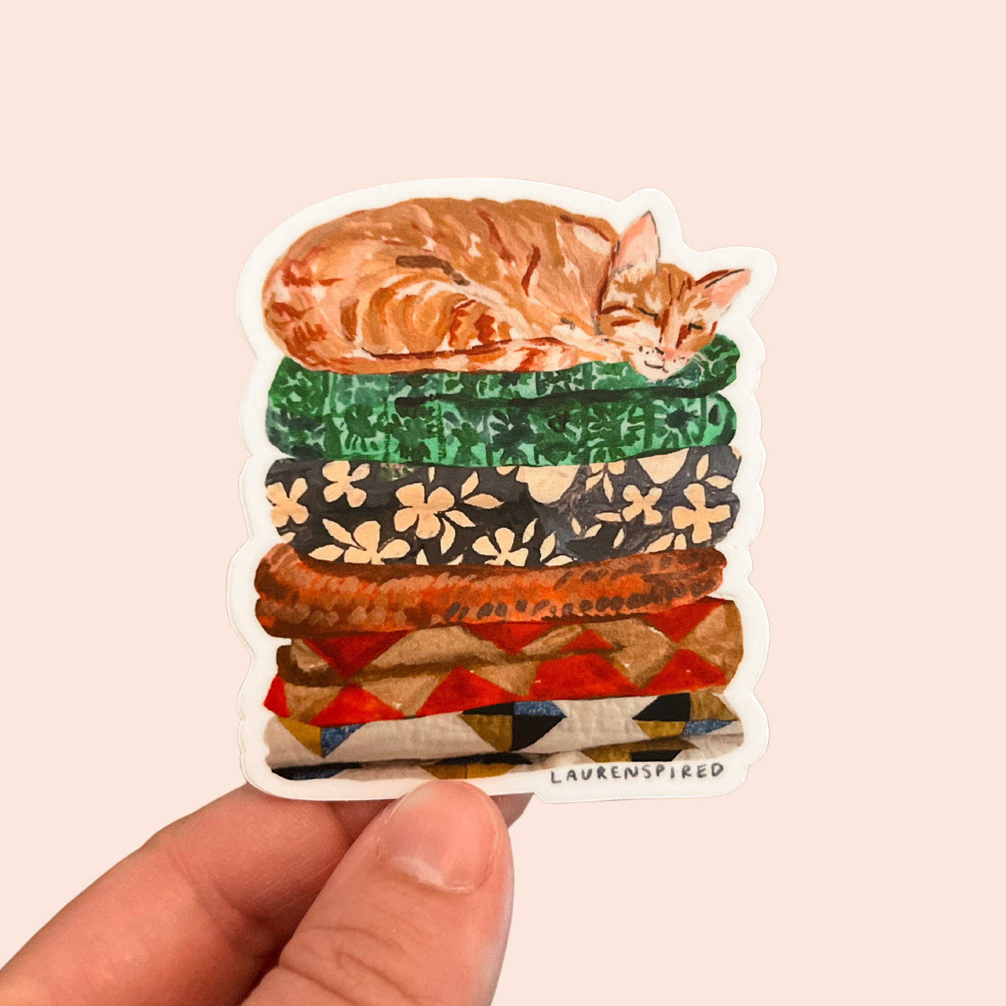 Cute Orange Cat Vinyl Stickers, Quilt sticker, fall sticker